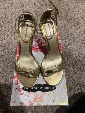 Chinese Laundry Metallic Gold Strappy Heeled Sandals